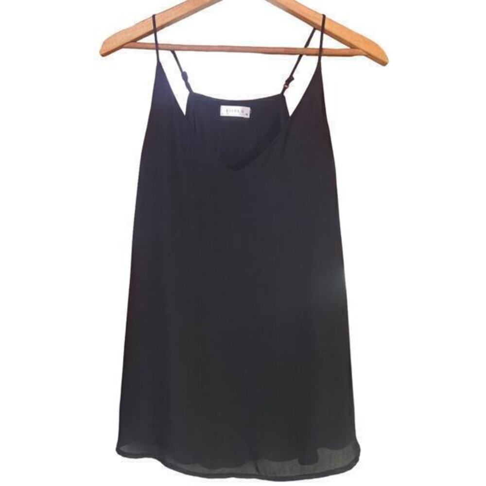 Evera B V-Neck‎ Lined Chiffon Adjustable Spaghetti Straps Black Top Size Medium